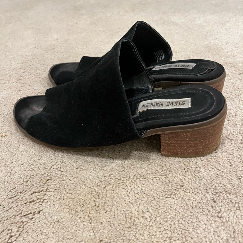 Steve Madden Black Suede Block Heel Mules